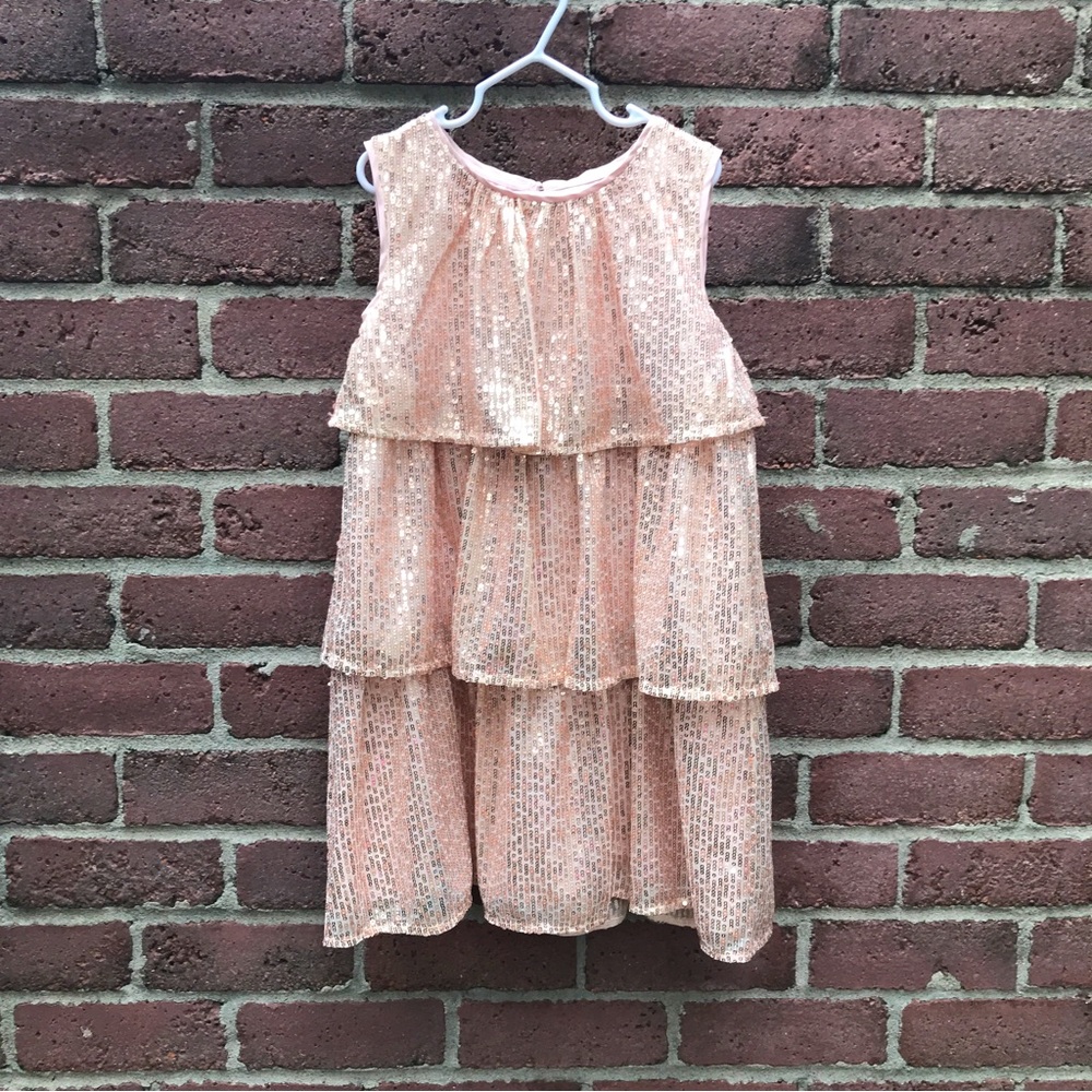 Cat & Jack Girls Light Pink Tiered Sequins Dress size 6